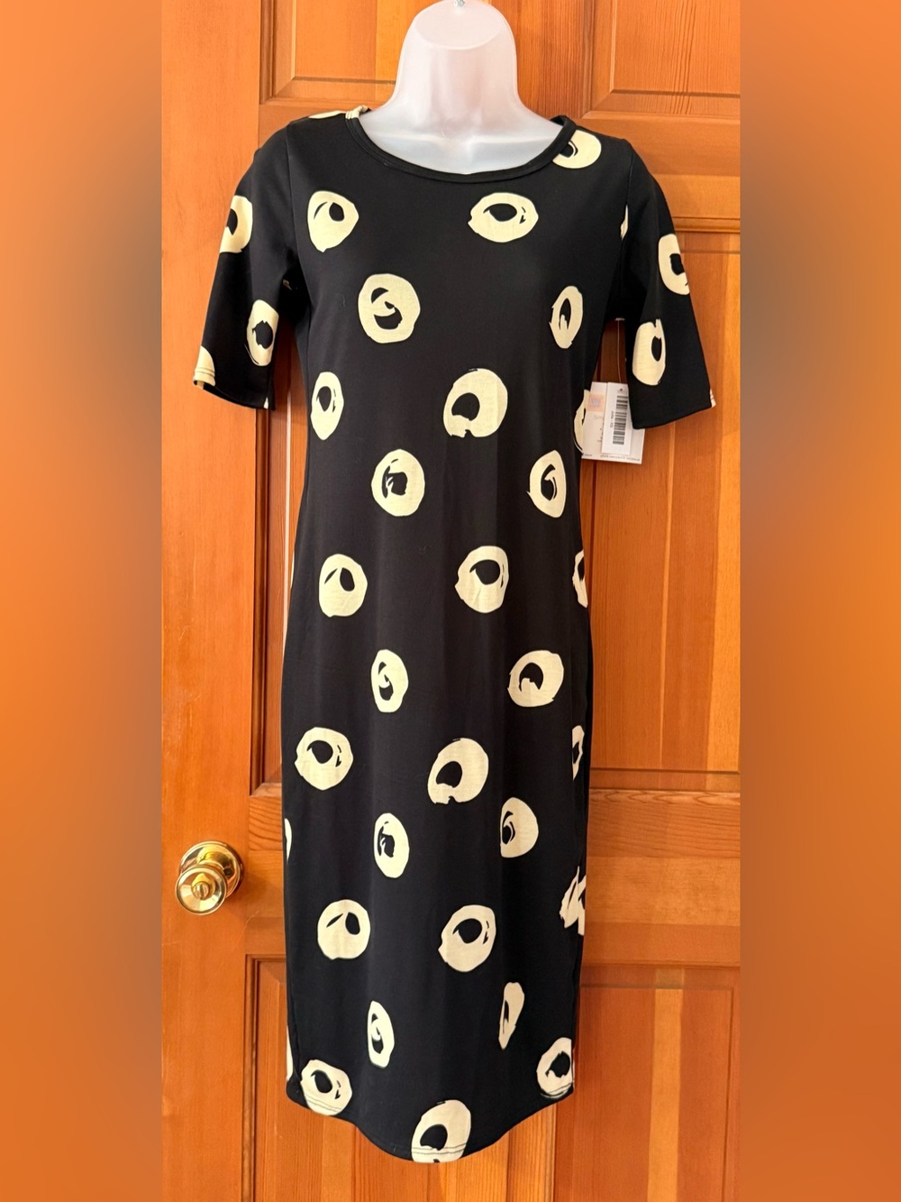LuLaRoe Black Midi Dress with Cream Dot Print